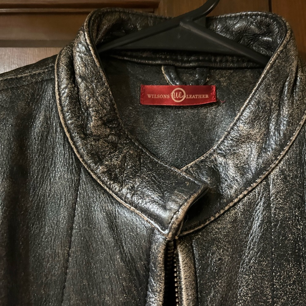 Distressed leather jacket